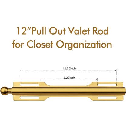 FIRJOY 12" Valet Rod for Closet Pull Out (1 Pack, Brushed Gold)