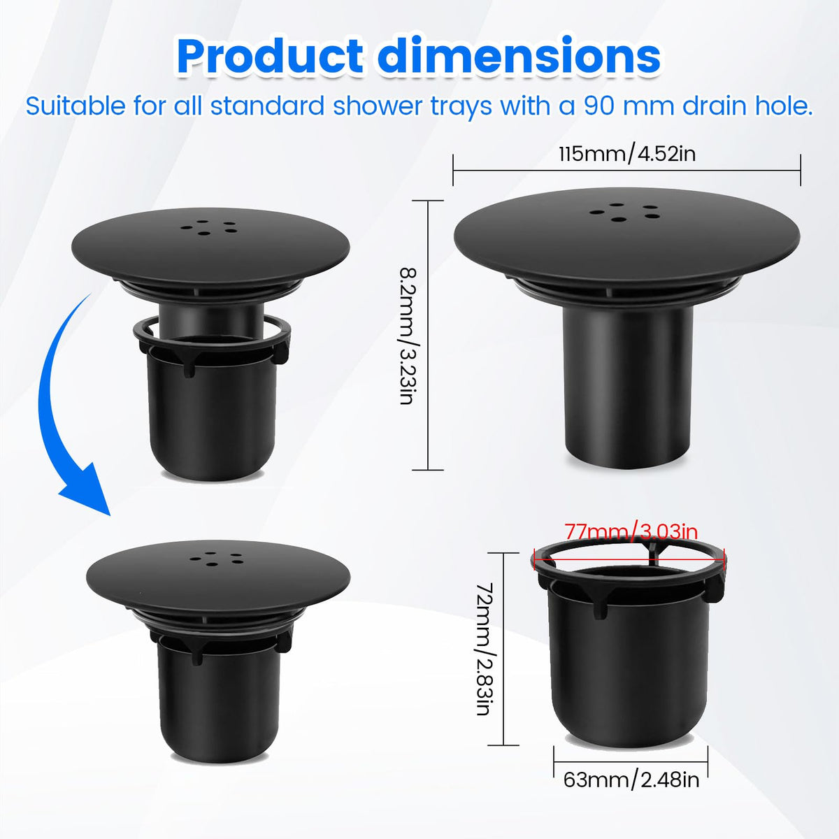 90mm / 115mm Shower Drain Cover Replacement, Shower Plughole Cover