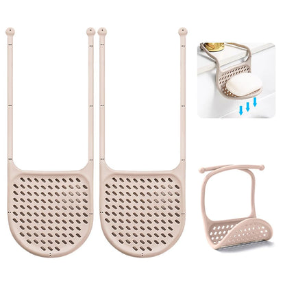 WALLFID Pack of 2 Silicone Sponge Holder for Kitchen Sink, Adjustable Suction Cup Sponge Caddy for Sponges, Scrubbers, Soap, Kitchen, Bathroom