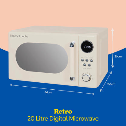 Russell Hobbs RHM2044C Retro 20 Litre Cream Digital Microwave, 800W, Mirror Finish, 8 Auto Cook Settings, 5 Power Levels