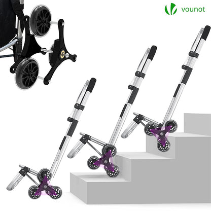 VOUNOT Folding Shopping Trolley on 6 Wheels, Aluminium Lightweight Shopping Cart with Insulated Cooling Bag, Stair Climbing Grocery Trolley, 58L,
