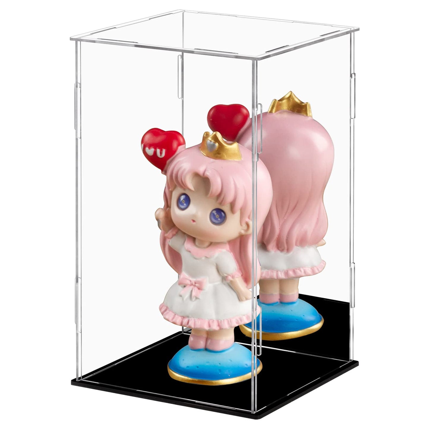 Dezzer Acrylic Display Case Box with Black Base, Assemble Countertop Clear Acrylic Dustproof Protection Showcase for Action Figures Toys