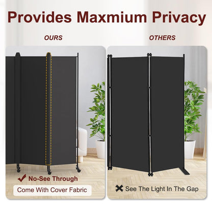 HIDODO 4 Panel Room Divider Folding Privacy Screen, Freestanding Room Partition with Lockable Wheels, Portable Wall Divider for Room Separation