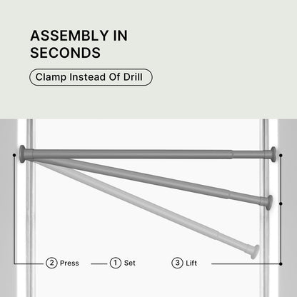 MEISENBERG Shower Curtain Pole Gray, Extendable Curtain Poles 90-160 cm - Ø 25 mm Diameter, Shower Rail Extendable No Drill - for Bathroom