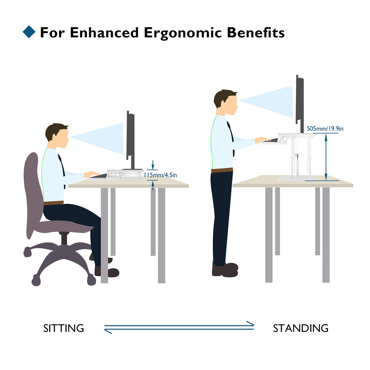 BONTEC 80cm Standing Desk Converter, Dual-Tier Height Riser, 15kg, White