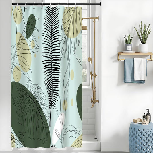Uiiooazy Green Shower Curtain, Boho Abstract Palm Leaves Monstera Tropical Plant Bath Curtain Anti Mildew Waterproof Polyester Fabric Washable Shower