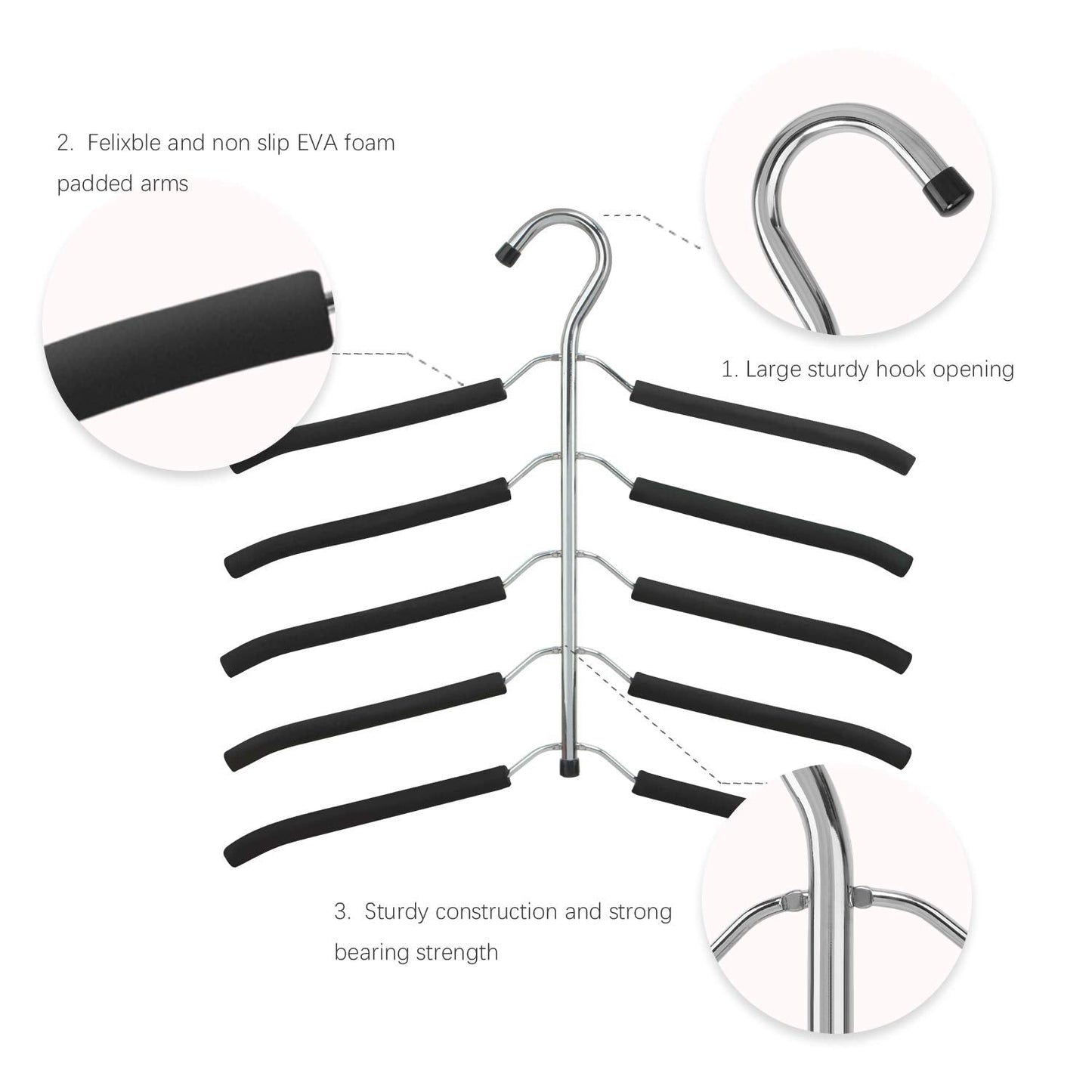 ZriEy 1 Pack 5 in 1 Clothes Hangers, Multi Layers Anti-slip Metal Coat Hangers, Multifunctional Closet Hanger Space Saving Storage Hanger with EVA