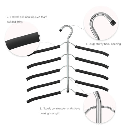 ZriEy 1 Pack 5 in 1 Clothes Hangers, Multi Layers Anti-slip Metal Coat Hangers, Multifunctional Closet Hanger Space Saving Storage Hanger with EVA