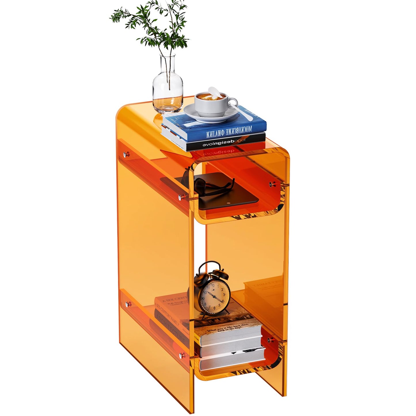 Dewrhiixe Clear Acrylic Side Table Narrow, Slim End Table for Small Spaces, Skinny Nightstand Bedside Table for Bedroom, Living Room, Office