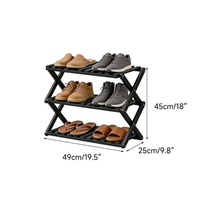 Momleix Folding Shoe Rack Black, 3 Tier Shoe Shelf Without Installation, Sturdy Bamboo Storage Organiser for Entryway Closet and Small Spaces