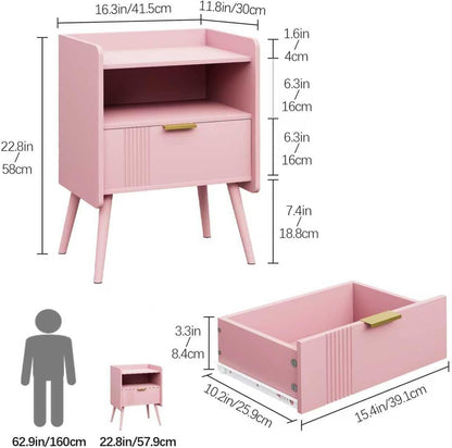 Bedside Table, Nightstand, Bed Side Table with Wood Decorated Drawers