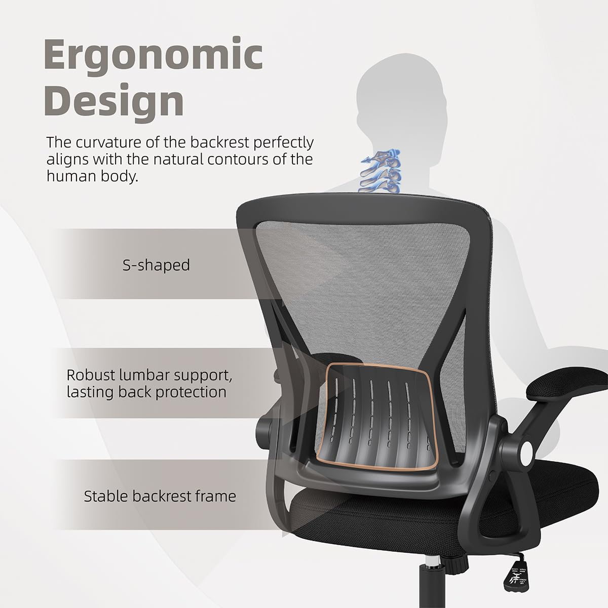 Flysky Ergonomic Mesh Office Chair, Adjustable Armrests, Black