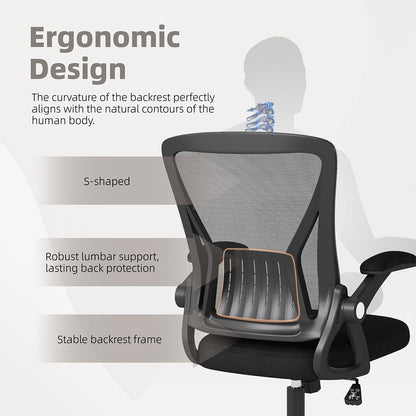 Flysky Ergonomic Mesh Office Chair, Adjustable Armrests, Black