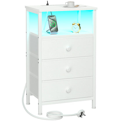 LOAKEKEL Bedside Table with Charging Station, Side Table with 3 Drawers