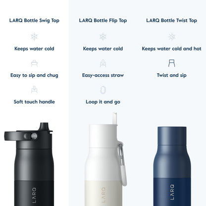 LARQ Bottle Swig Top 23oz - Insulated Stainless Steel Water Bottle with Built-in Silicone Handle | Thermos, BPA Free | Reusable Water Bottle for