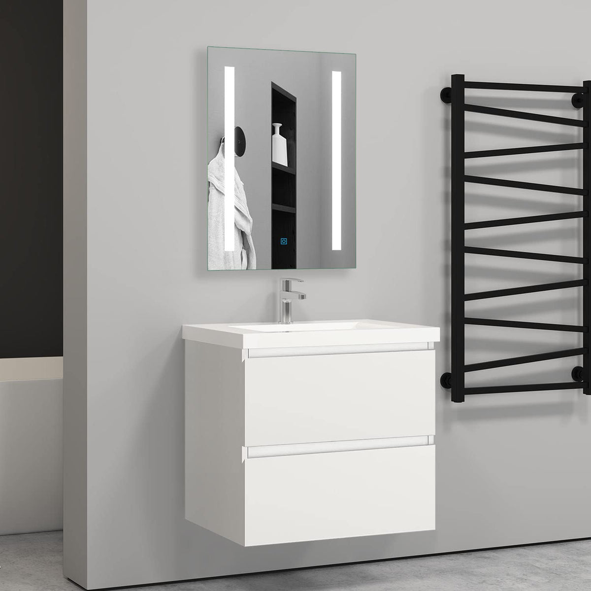 Biubiubath 600mm Bathroom Sink Unit with Basin Matt White 2 Soft Close Drawers Wall Mounted Bathroom Suite with Vanity Unit