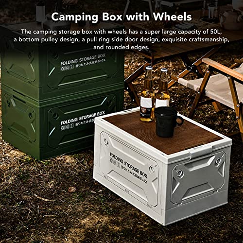 Qcwwy Foldable Camping Storage Box, Collapsible Storage Box, Strong Carrying Capacity, 50L, Large Capacity, Stackable Nicely for Picnic (Gray White)