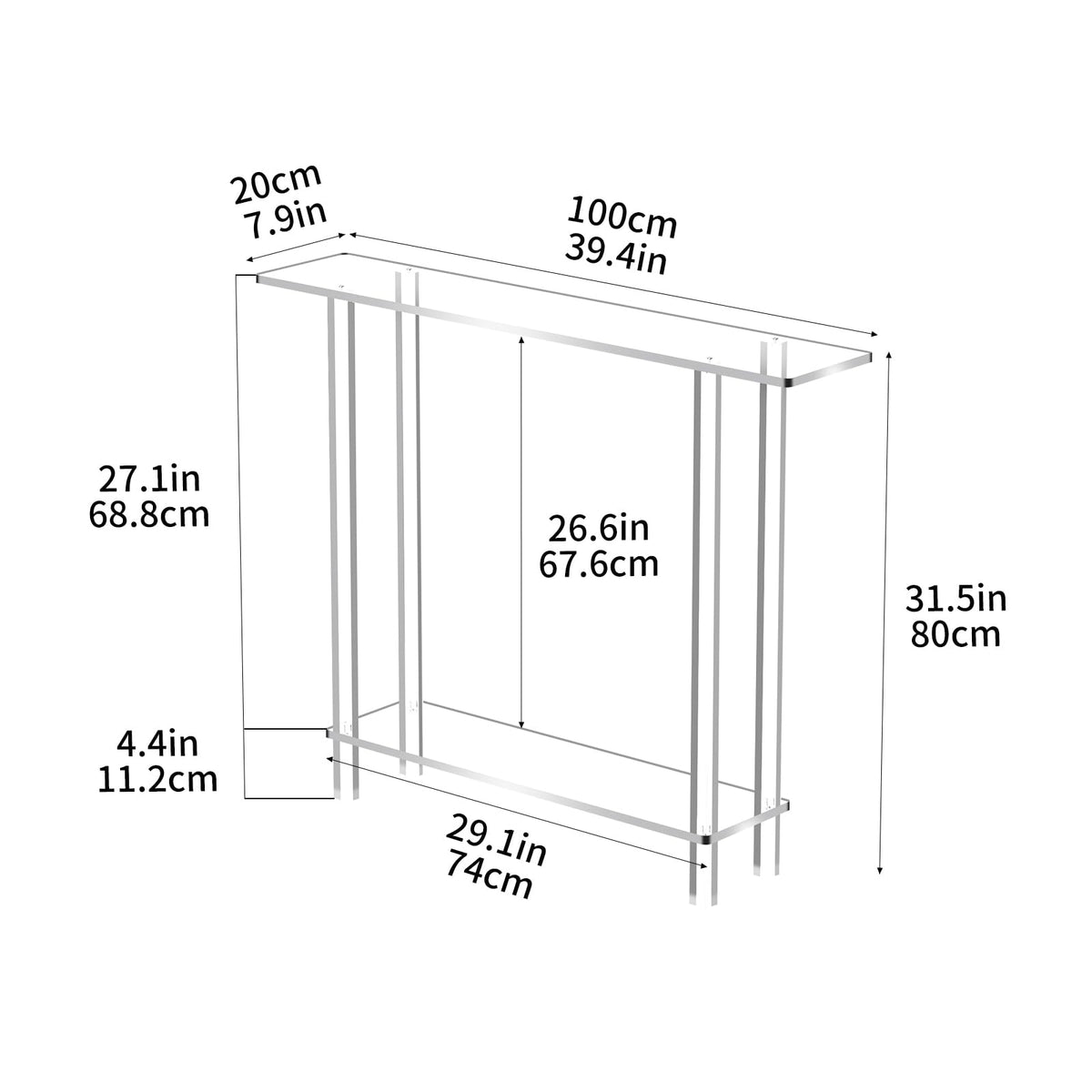 solaround Acrylic Console Table for Hallway, Clear, 100 x 20 x 80 cm
