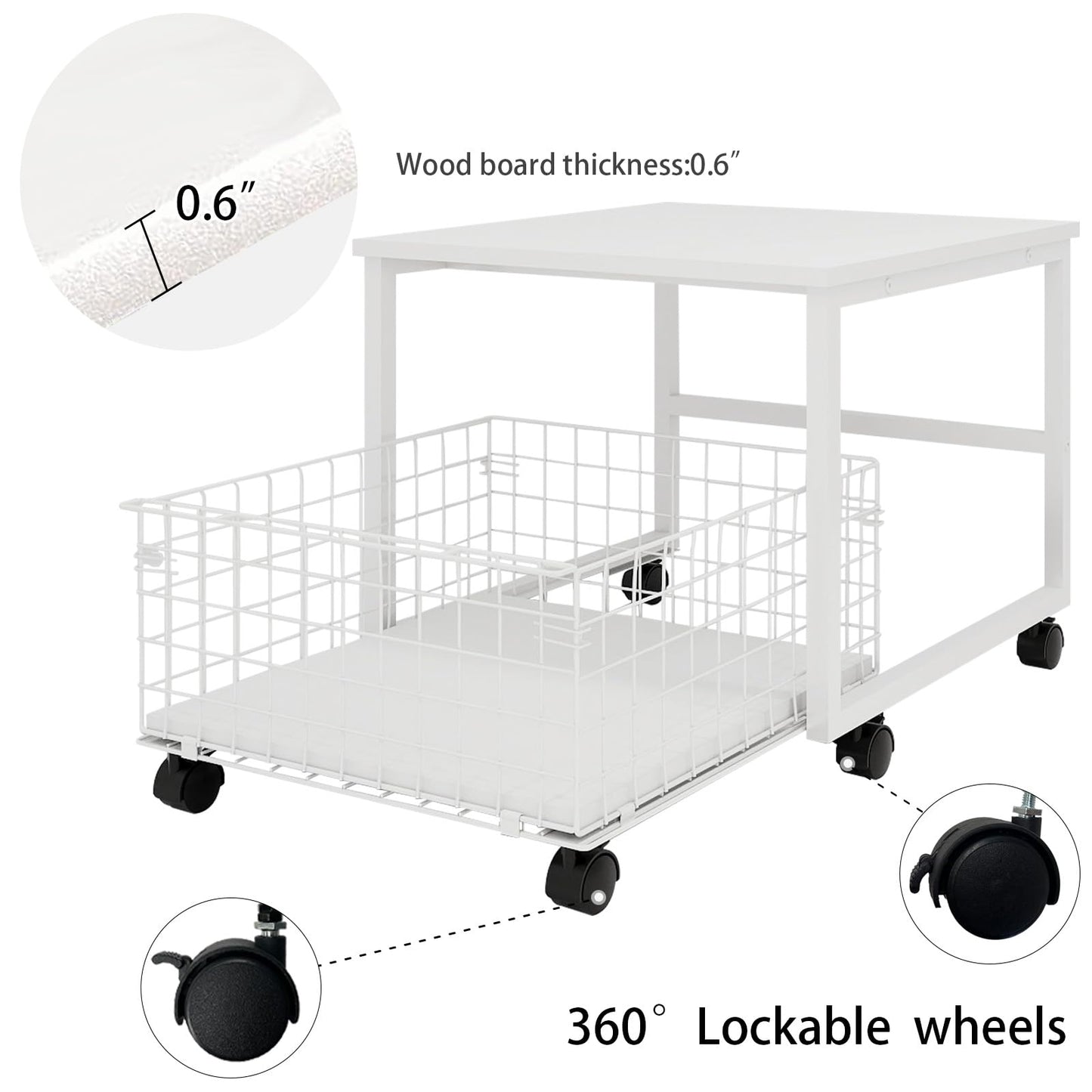 PUNCIA Mobile Mini Fridge Stand with Large Capacity Storage Portable Refrigerator Table with 4 Lockable Wheels Appliance Platform Table with Drawer