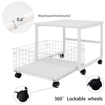 PUNCIA Mobile Mini Fridge Stand with Large Capacity Storage Portable Refrigerator Table with 4 Lockable Wheels Appliance Platform Table with Drawer