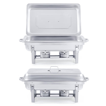 WILPREP Lightweight Chafing Dish Buffet Set 2 Pack, Rectangle Stainless Steel Food Warmer with Lids Food Pans and Fuel Holders, 9L Buffet Serving