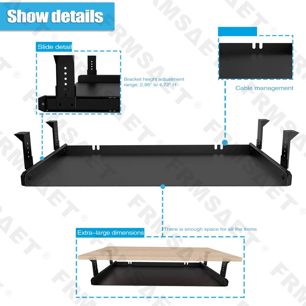 FRMSAET All-Metal 53 cm/60 cm/76 cm Slide Out Drawer Platform(76 cm, Black)