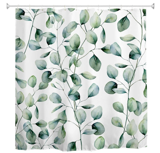 goodbath Leaf Shower Curtain, Green Eucalyptus Leaves Anti Mould Fabric Waterproof Bath Curtains for Bathroom Bathtub, 180 x 180 cm