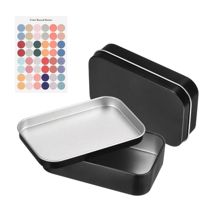 sourcing map 2Pcs Metal Tin Box Container, 3.7x2.4x0.9 Rectangular Empty Box with Self Adhesive Colored Stickers