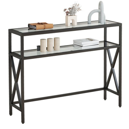YMYNY Console Table, Tempered Glass Sofa Table, Industrial Entryway for Hallway, Narrow With Shelves, Compact Display for Small Spaces