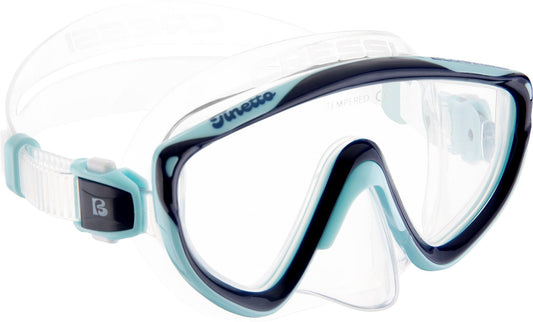 CRESSI Tinetto Rocks Dry Set Blue Navy/Ice Cyan S/M - Kids Snorkeling Set Short Adjustable Fins, Silicone Mask, and Dry Snorkel, Blue Navy/Ice Cyan,