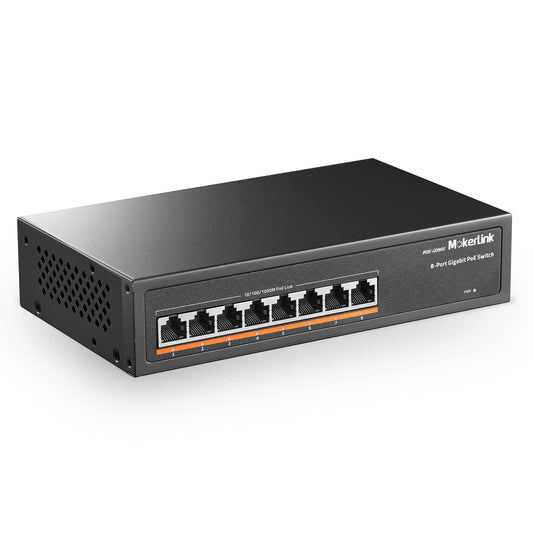 MokerLink 8 Port Gigabit PoE Switch, 8 PoE+ Ports 1000Mbps, 802.3af/at 120W, Unmanaged Plug and Play, Sturdy Metal Fanless
