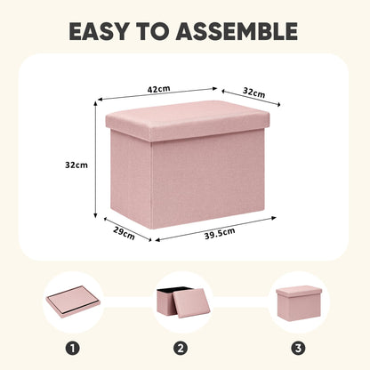 PINPLUS Folding Storage Box Ottoman, Linen Small Footstool, Pink