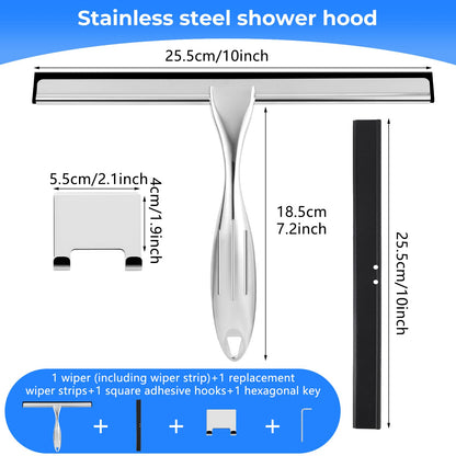 wlich Shower Squeegee, 10 Inch Stainless Steel Window Squeegee with 1 Hook