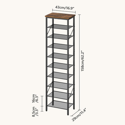 MAHANCRIS 10-Tier Narrow Shoe Rack, Vertical Shoe Storage Organizer, for 12-24 Pairs, Shoe Shelf with Metal Frame, for Hallway, Entryway, Living Room