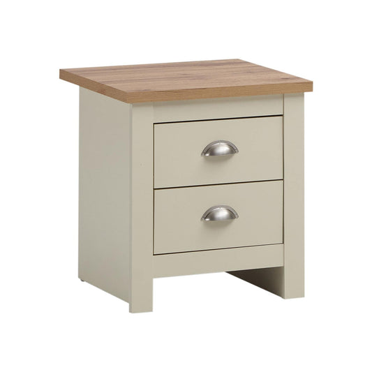 Timber Art Design UK Lisbon Bedside Lamp Table with 2 Drawer Nightstand Cabinet Rectangular Modern Furniture for Bedroom, Hallway, Living Room, Beige