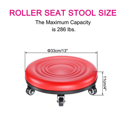 PATIKIL Low Roller Seat Wheel Chair - PU Leather Universal Wheel Stool for Home Office Fitness - Round Short Rolling Seat (Red)