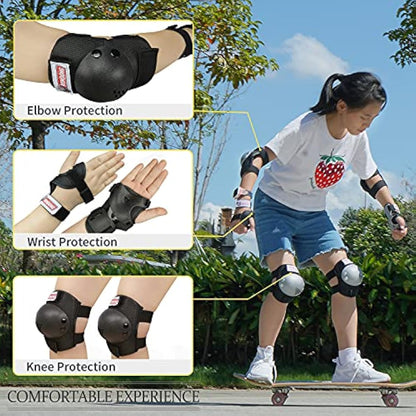 Youth/Kids Knee Pads Elbow Pad Wrist Guards Protective Gear Set for 3-15 Years Child Roller Skates Skateboard Inline Rollerblading Cycling BMX Bike Skating Scooter Riding and Other Outdoor Sports