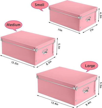 XUCHUN File Storage Boxes with Lid 3 in 1 Set, Foldable, Press-Stud Fastening, Moisture-Proof, Space Saving Storage Box for Photoes, Files, Closets