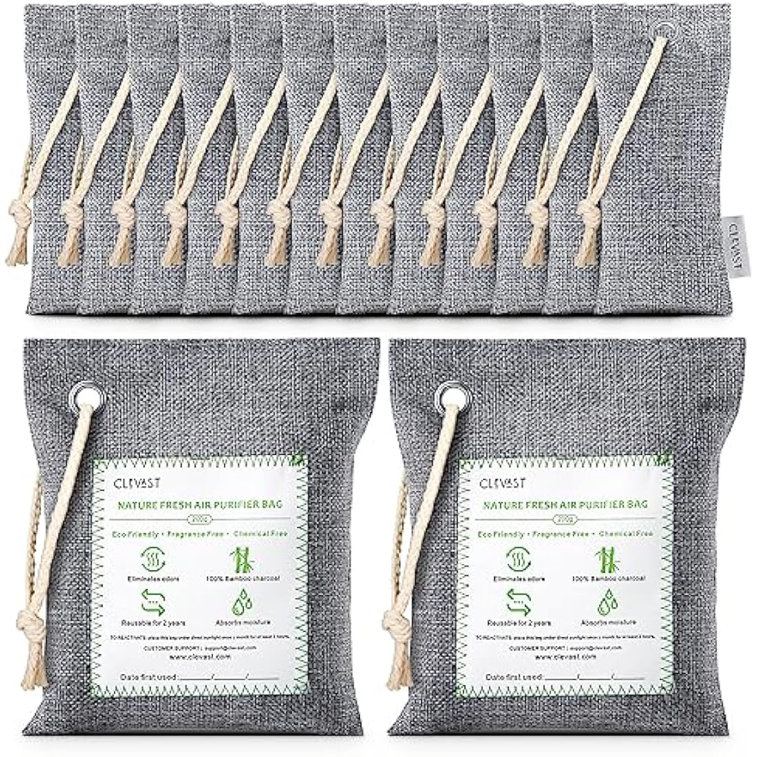 CLEVAST Bamboo Charcoal Air Purifying Bags (50g*12+200g*2),Natural Odour Eliminator, Activated Charcoal Odour Absorber, Air Fresheners for Room, Closet, Shoe, Car Air freshener