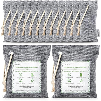 CLEVAST Bamboo Charcoal Air Purifying Bags (50g*12+200g*2),Natural Odour Eliminator, Activated Charcoal Odour Absorber, Air Fresheners for Room, Closet, Shoe, Car Air freshener