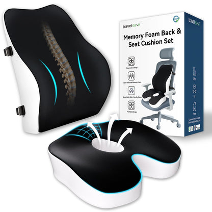 Travel Ease Memory Foam Seat Cushion & Lumbar Support Pillow Set, Ergonomic Comfort for Office Chair, Car Seat, Home Use & Travel