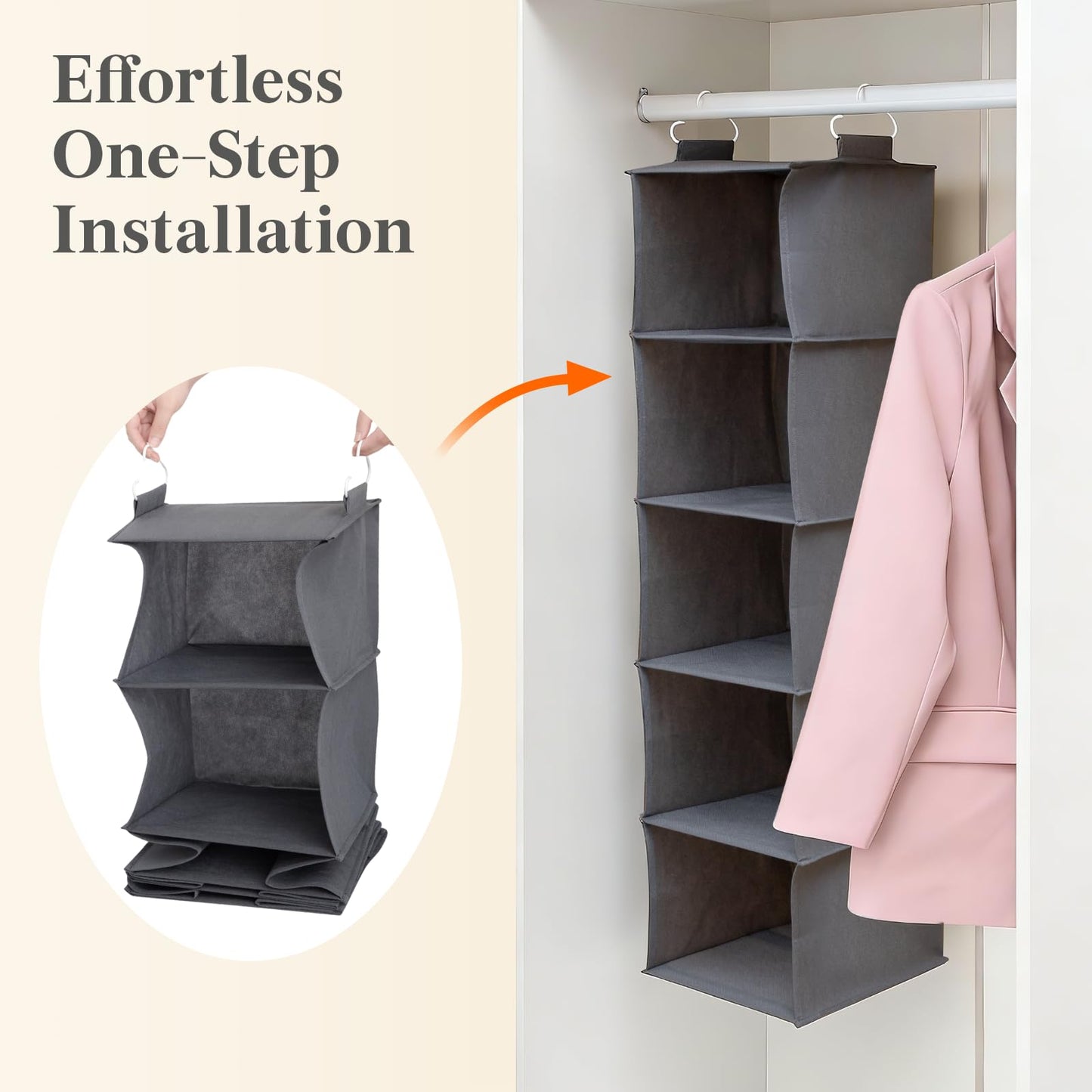 Lifewit 5 Tier Grey Hanging Closet Wardrobe Storage Organiser, 1 Pack