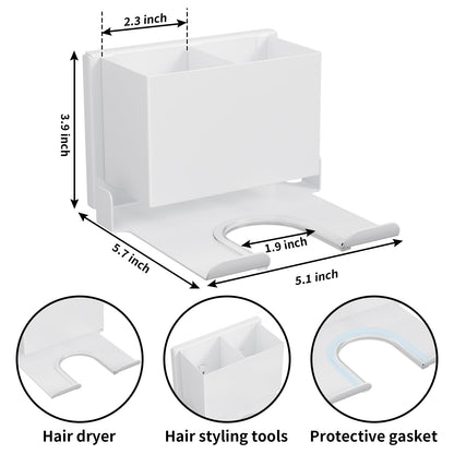 MAYZOLOP Hair Dryer Holder Wall Mounted, No Drill Metal Holder for Hair Tools, Bathroom Storage Organiser with Accessory Tray - Salon, Bedroom, Hotel