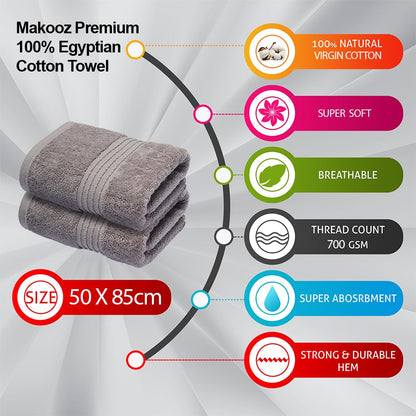 Makooz Premium 700 GSM Hand Towels for Bathroom 2 Pack – 100% Natural Ring Spun Egyptian Cotton – Luxurious Ultra Soft, Quick Dry, Absorbent
