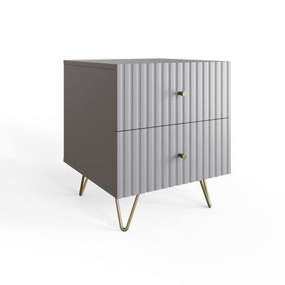 GFW FW Thalia Bedside Table Set of 2, Modern Grey Nightstands with Textured Finish & 2 Drawer Storage