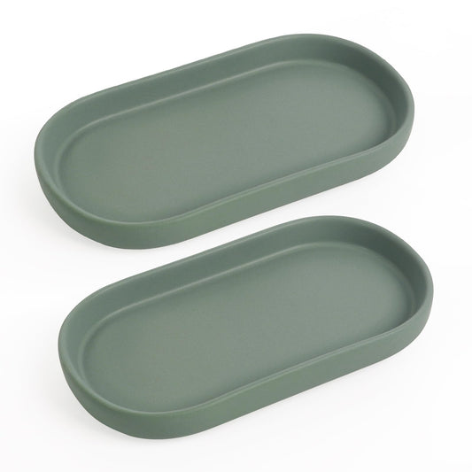 Autumnlife Bathroom Tray Pack of 2, Decorative Tray Ceramic Storage Tray, Cosmetics, Small Oval Tray for Toilet and Washbasin, Bathtub, Kitchen Sink,