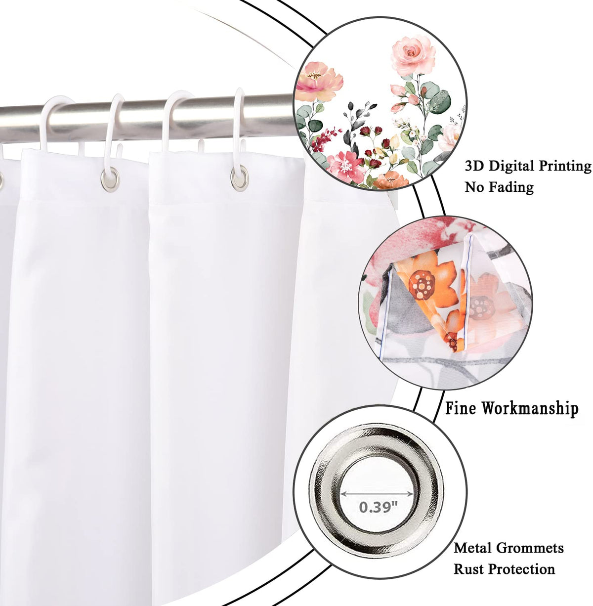 GCIREC Floral Shower Curtain, 180x180cm, Rustic Colorful Floral with Green leaves Wildflowers Waterproof Fabric Machine Washable Bathroom Curtain