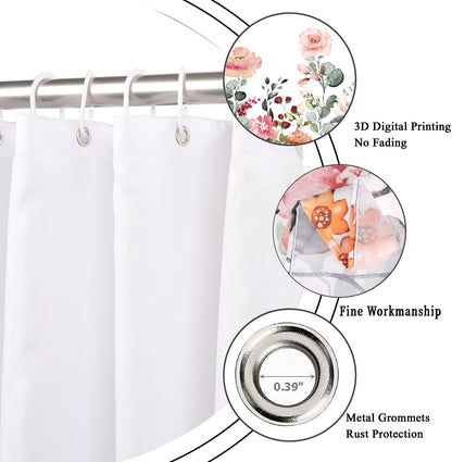 GCIREC Floral Shower Curtain, 180x180cm, Rustic Colorful Floral with Green leaves Wildflowers Waterproof Fabric Machine Washable Bathroom Curtain