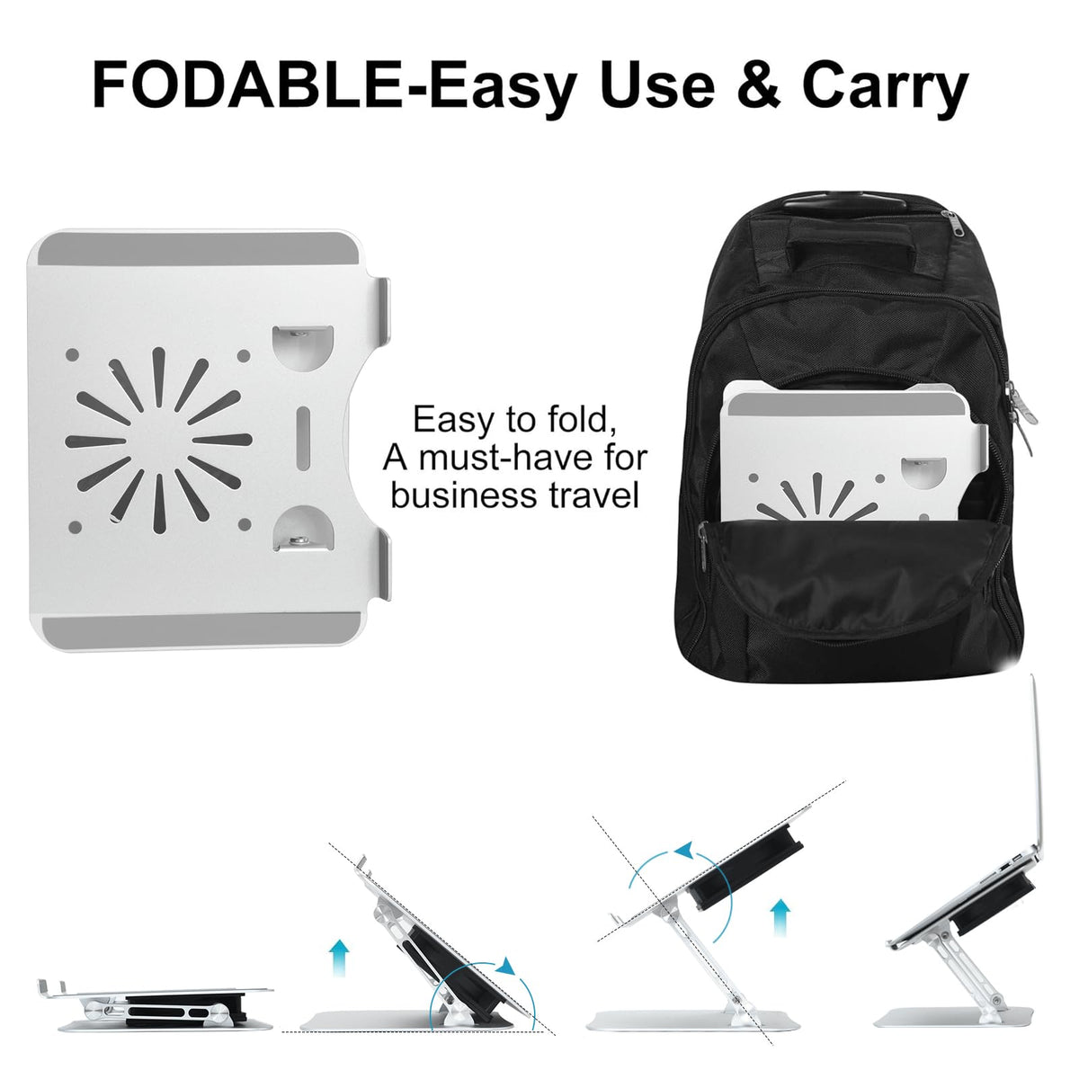 Upgraded Adjustable Laptop Stand with Cooling Fan, Ergonomic Multi-Angle Computer Laptop Stand, Portable Laptop Holder Compatible with MacBook, Air