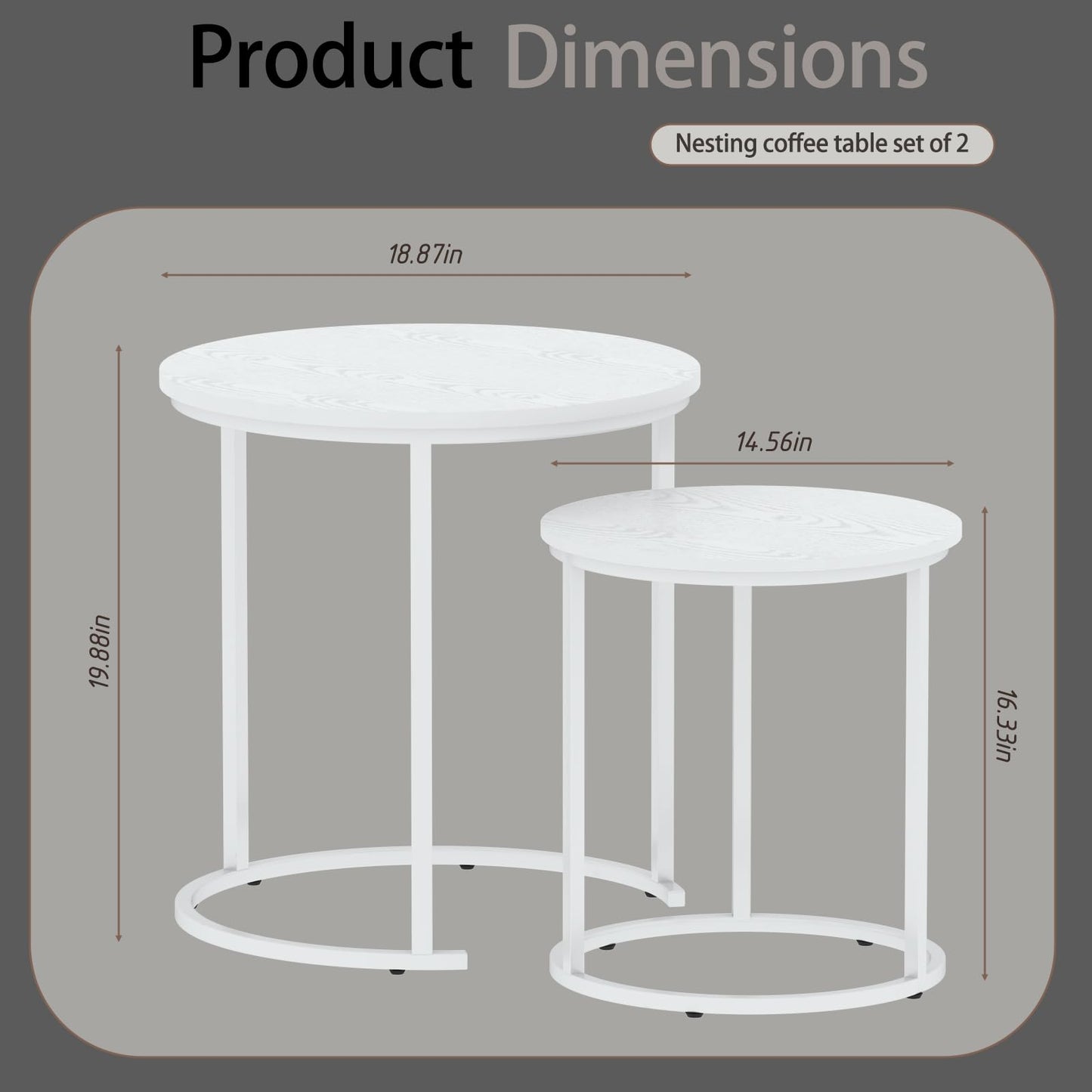 Garden 4 you Nest of Tables Set of 2,Round Coffee Table for Living Room,White Removable Coffee Table Set,Nesting Tables End Table for Living Room